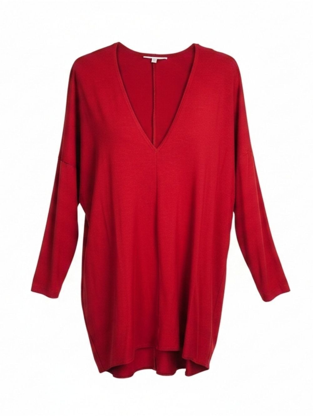 bryn Walker Womens Red Knit Bamboo Cotton Blend Tunic Top Size Medium Oversized